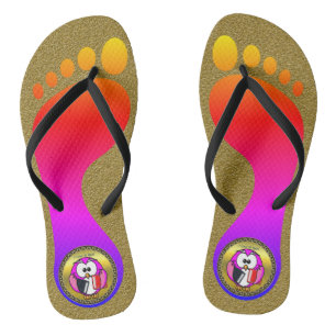 Rosa und weiße Eule mit Schulbüchern und Gold Flip Flops