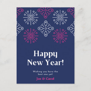 Rosa und weiße Feuerwerke glücklich Neues Jahr Postkarte