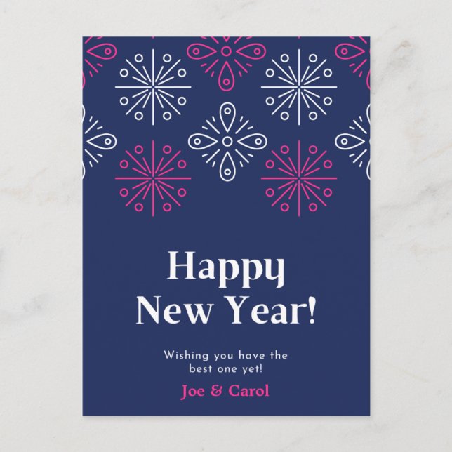 Rosa und weiße Feuerwerke glücklich Neues Jahr Postkarte (Vorderseite)