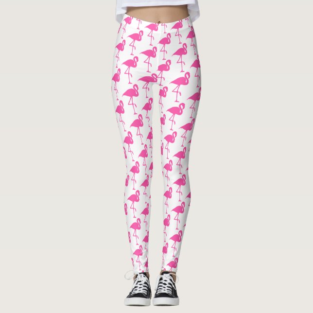 Rosa und weiße Flamingo-Leggings Leggings (Vorderseite)