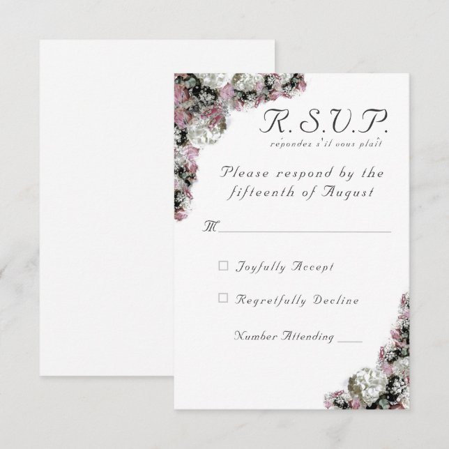 Rosa und weiße florale katholische Hochzeitskarte RSVP Karte (Vorne/Hinten)