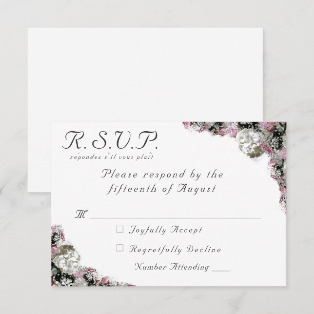 Rosa und weiße florale katholische Hochzeitskarte RSVP Karte (Vorne/Hinten)