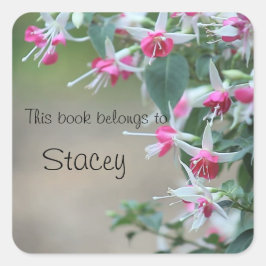 Rosa und weiße Fuchsienfarben Blume Buchzeichen Au Quadratischer Aufkleber