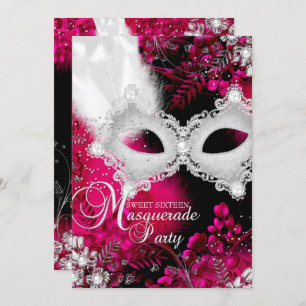 Rosa und weiße Funkelmasquerade Sweet 16 Einladung