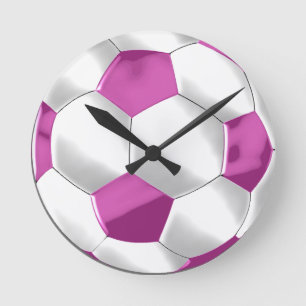Rosa und weiße Fußball Runde Wanduhr