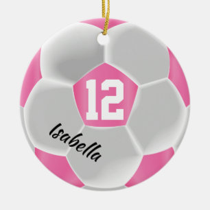 Rosa und weiße ⚽ Fußballball Keramik Ornament