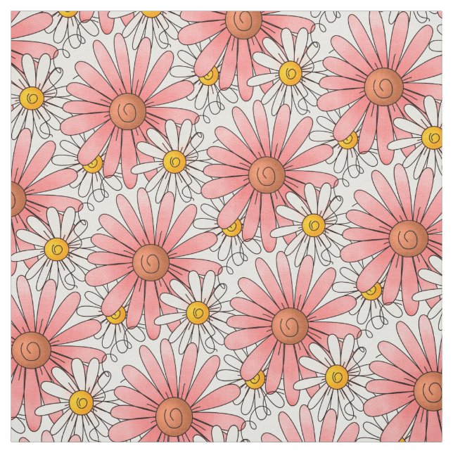 Rosa und weiße Gänseblümchen-Muster Stoff (Muster)