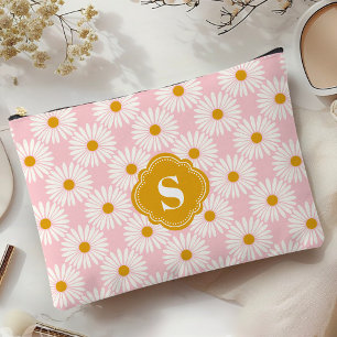 Rosa und weiße Gänseblümchenmuster mit Monogramm v Zubehörtasche
