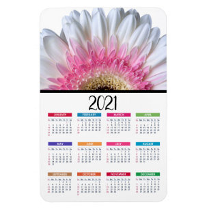 Rosa und Weiße Gerbera Daisy   Kalender 2021 Magnet