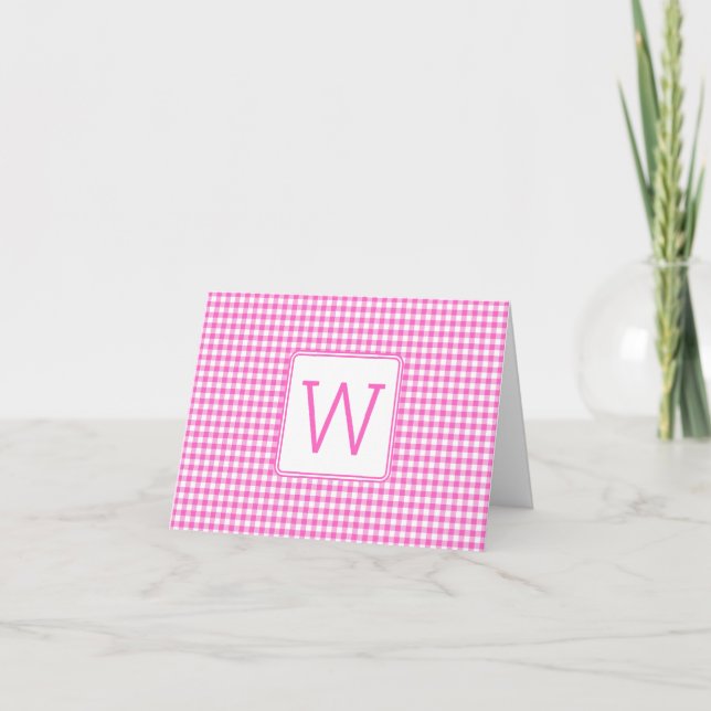 Rosa und weiße Gingham-Karo-Monogramm (Vorderseite)