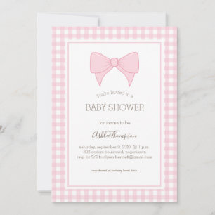 Rosa und Weiße Gingham-Muster-Baby-Party Einladung