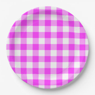 Rosa und weiße Gingham-Muster Pappteller