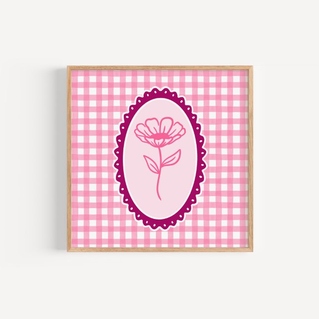 Rosa und Weiße Gingham und Rahmen Blumenkunst Poster (Von Creator hochgeladen)
