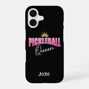 Rosa und weiße goldene Kronen-Pickleball-Königin iPhone 16 Hülle