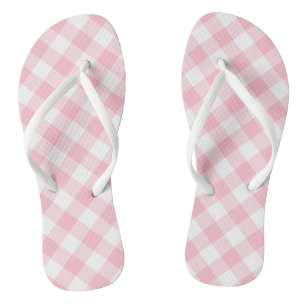 Rosa und weiße große Diagonal-Gingham-Karos Flip Flops
