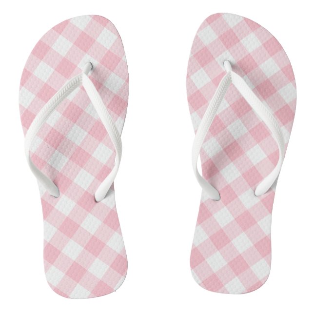Rosa und weiße große Diagonal-Gingham-Karos Flip Flops (Fußbett)