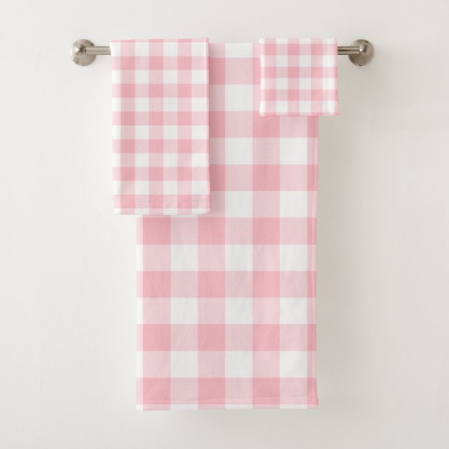 Rosa und weiße große Gingham-Karos Badhandtuch Set (Insitu)
