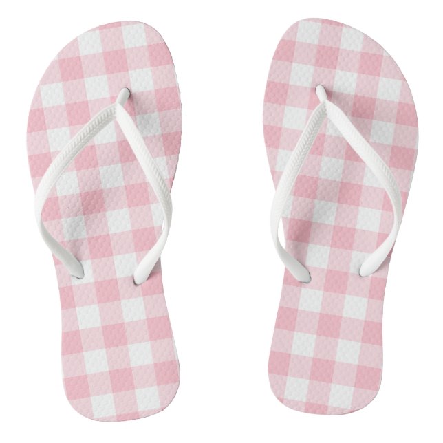 Rosa und weiße große Gingham-Karos Flip Flops (Fußbett)