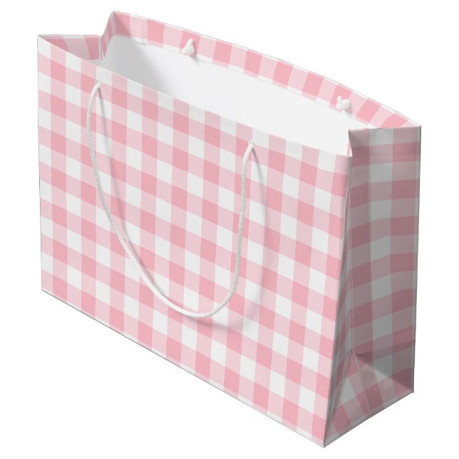 Rosa und weiße große Gingham-Karos Große Geschenktüte (Rückseite Schrägansicht)