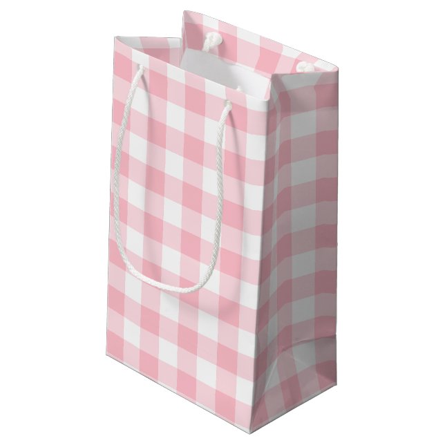 Rosa und weiße große Gingham-Karos Kleine Geschenktüte (Rückseite Schrägansicht)