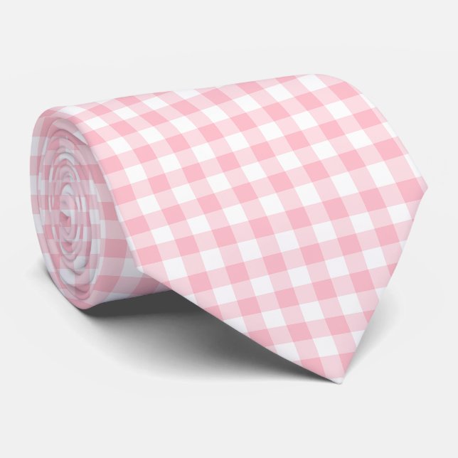 Rosa und weiße große Gingham-Karos Krawatte (Gerollt)