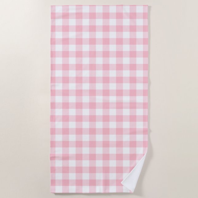 Rosa und weiße große Gingham-Karos Strandtuch (Vorderseite)