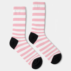 Rosa und weiße, große Socken mit horizontalen Stre