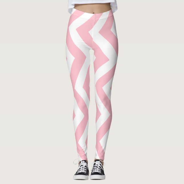 Rosa und weiße große, vertikale Zickzack Größe Leggings (Vorderseite)