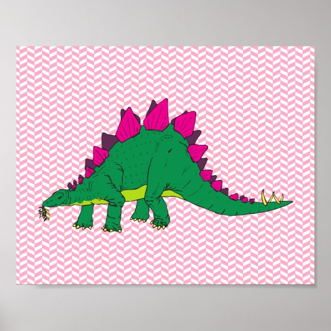 Rosa und weiße Herringbone-Stegosaurus-Poster Poster (Vorne)