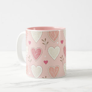 Rosa und weiße Herzen Muster Valentinstag  Zweifarbige Tasse