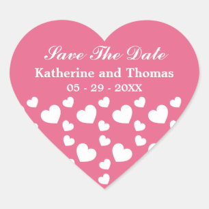 Rosa und weiße Herzen Save the Date Herz-Aufkleber