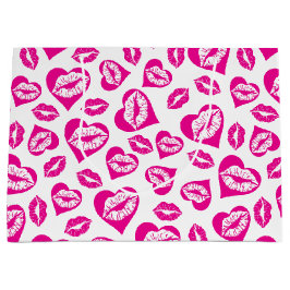 Rosa und weiße Herzen und Küsse Große Geschenktüte