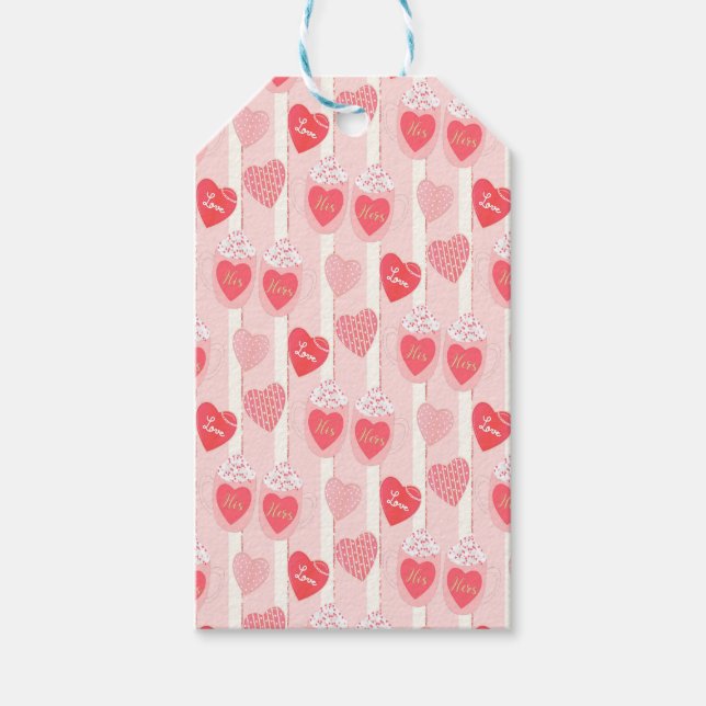 Rosa und Weiße Herzen, Weiße Luftschlangen Geschenkanhänger (Vorderseite)