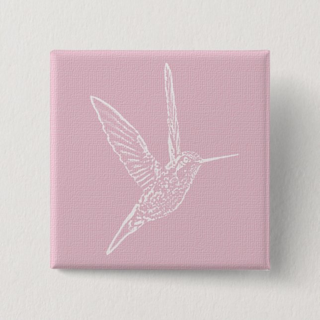 Rosa und Weiße Hummingvogel Button (Vorderseite)