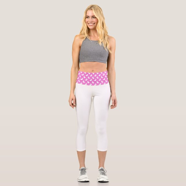 Rosa und weiße Kaninchen Capri Leggings (Vorderseite)