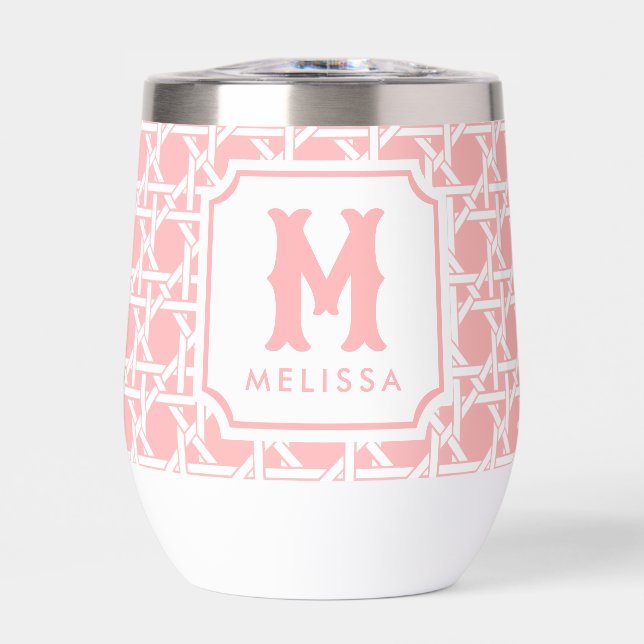 Rosa und Weiße Kanne | Rattan | Monogramm (Vorderseite)