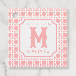 Rosa und Weiße Kanne | Rattan | Monogramm Geschenkanhänger