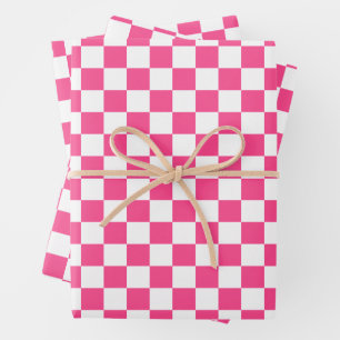 Rosa und weiße karierte Drucke Geschenkpapier Set