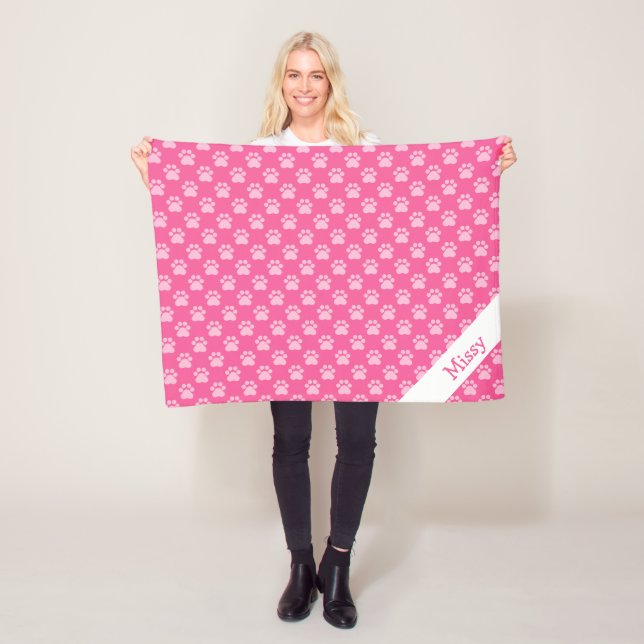 Rosa und weiße Katzenpasten mit Individuelle Name Fleecedecke (Beispiel)
