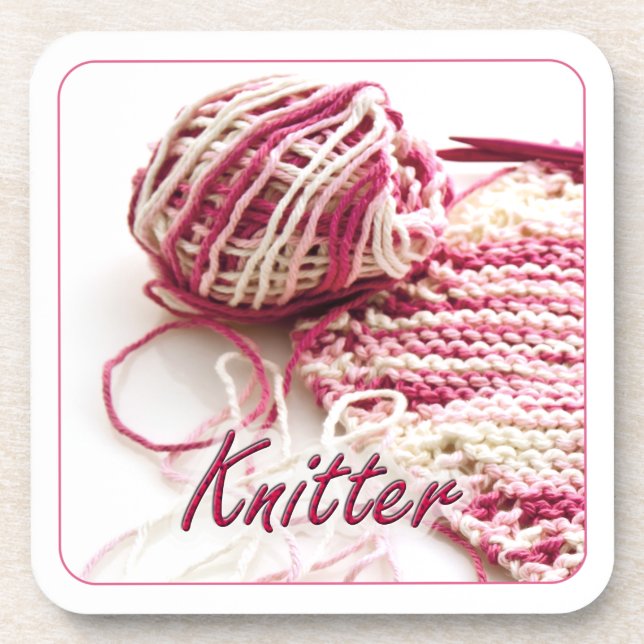 Rosa und weiße Knitter Untersetzer (Vorderseite)