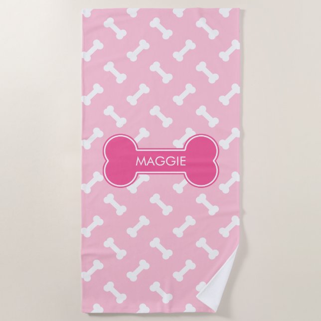 Rosa und weiße Knochen mit Individuelle Name Strandtuch (Vorderseite)