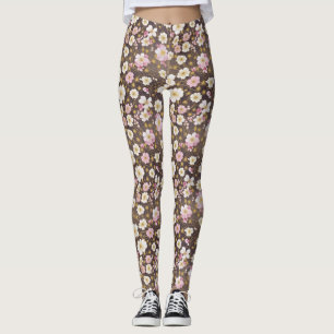 Rosa und weiße Kosmos Blumenmuster Leggings