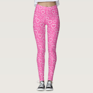 Rosa und Weiße Liebesherzen-Muster Leggings