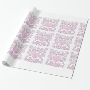 Rosa und weiße Liebesvögel und Herzen Geschenkpapier