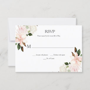 Rosa und weiße Lilien, Magnolien, Zwiebeln RSVP Karte