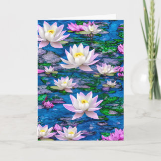Rosa und weiße Lotus-Blume im blauen Teich Karte