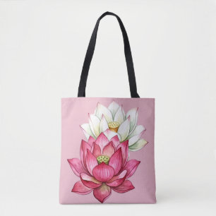 Rosa und weiße Lotusblüten-Wasserfarbe