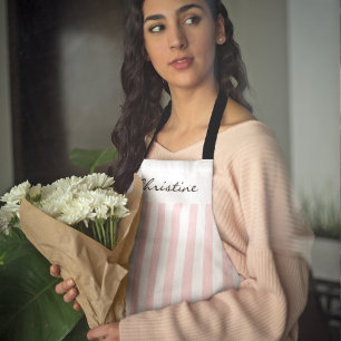 Rosa und weiße Markisenstreifen mit Namen Schürze