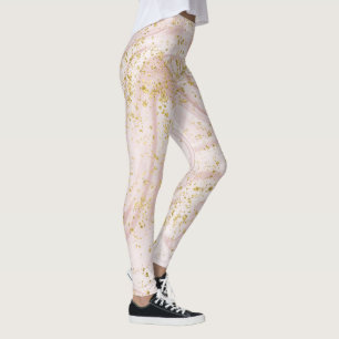 Rosa und weiße Marmorwirbel mit Goldglitter Leggings