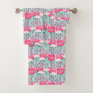 Rosa und weiße Menge der Flamingos Badhandtuch Set